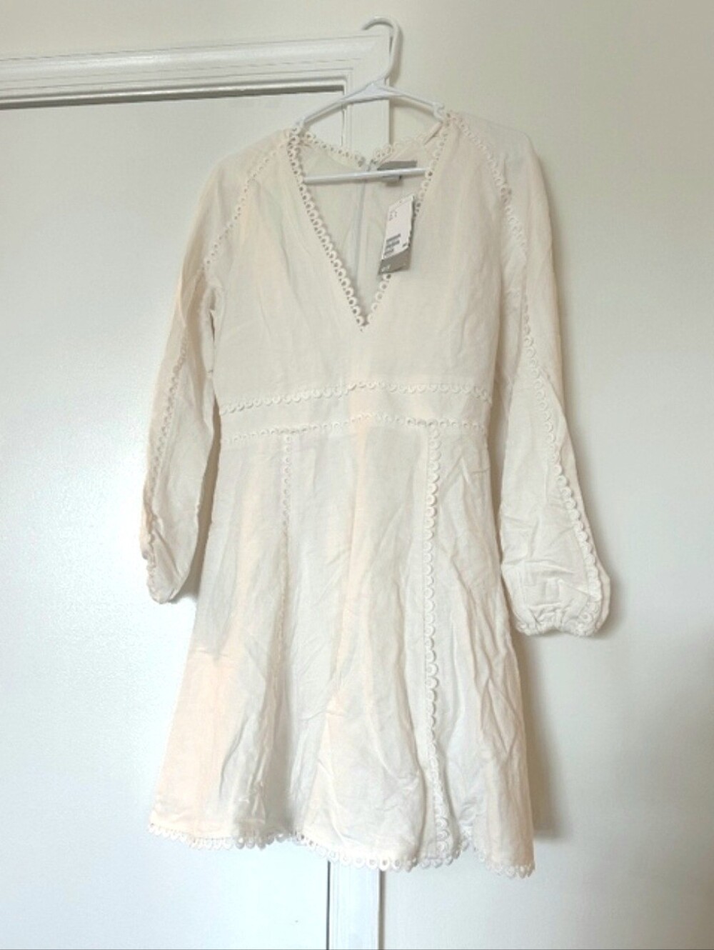 Women's Cream V-Neck Lace-Trim Dress